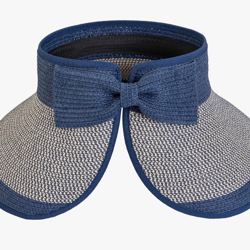 Blue adjustable summer visor hat, straw.